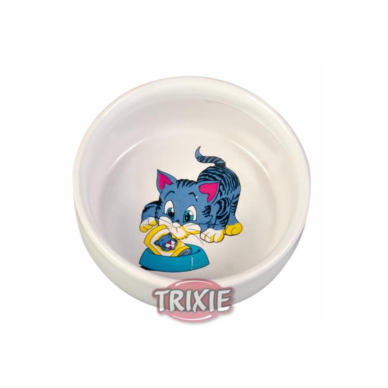 Trixie Napf mit Motiv, Katze, Keramik 0,3 l  11 cm, weiß