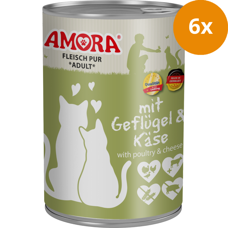 AMORA Fleisch Pur Geflügel & Käse 6 x 400 g