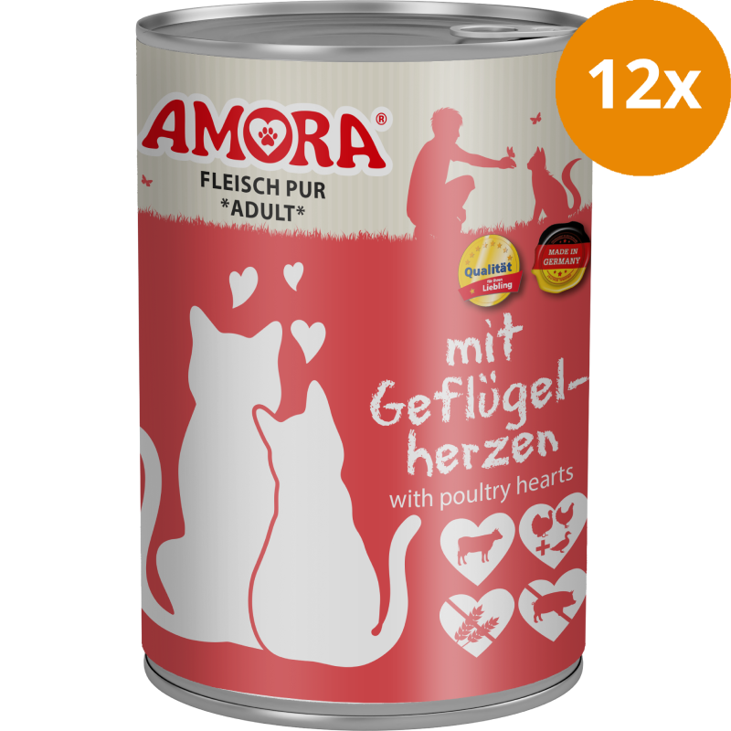 AMORA Fleisch Pur Geflügelherzen 12 x 400 g