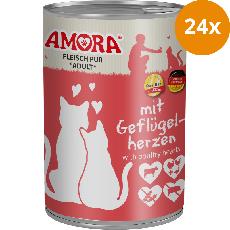 AMORA Fleisch Pur Geflügelherzen 24 x 400 g