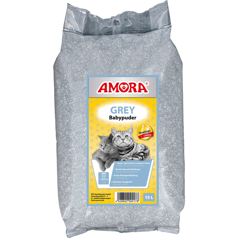 AMORA Katzenstreu Grey Compact Babypuder