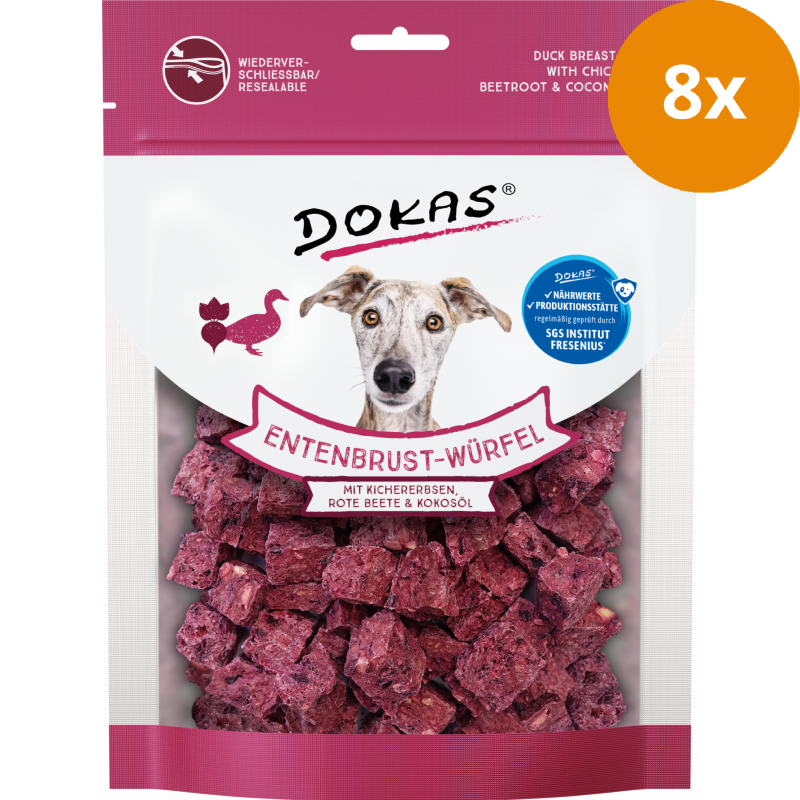 DOKAS Entenbrust-Würfel Kichererbsen, Rote Beete & Kokosöl 150 g | Hundesnack