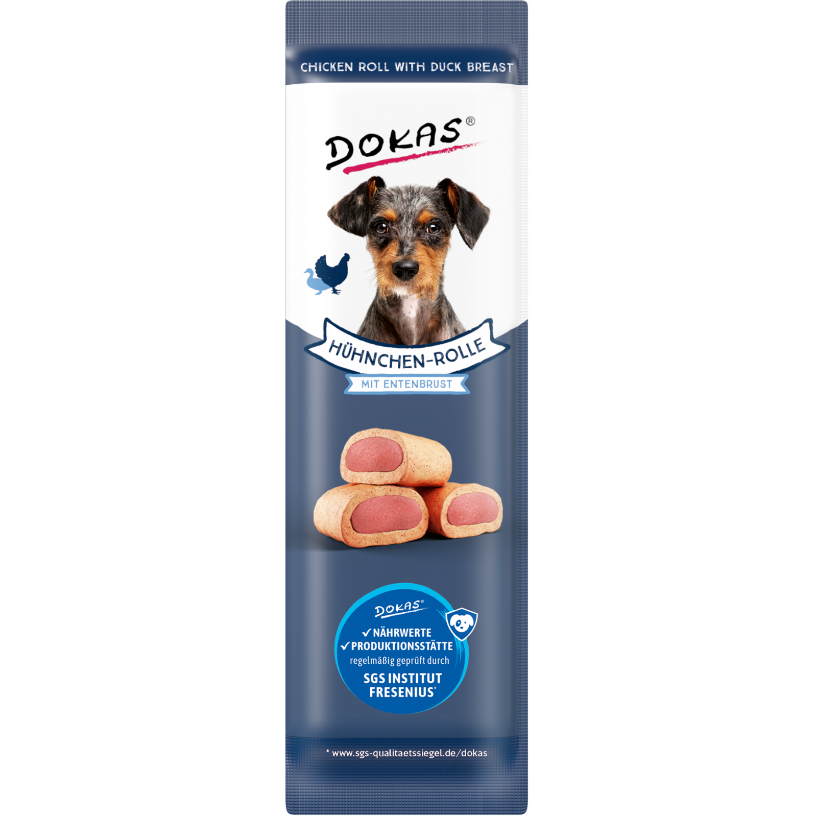 DOKAS Hühnchen-Rolle mit Ente 10 g | Hundesnack