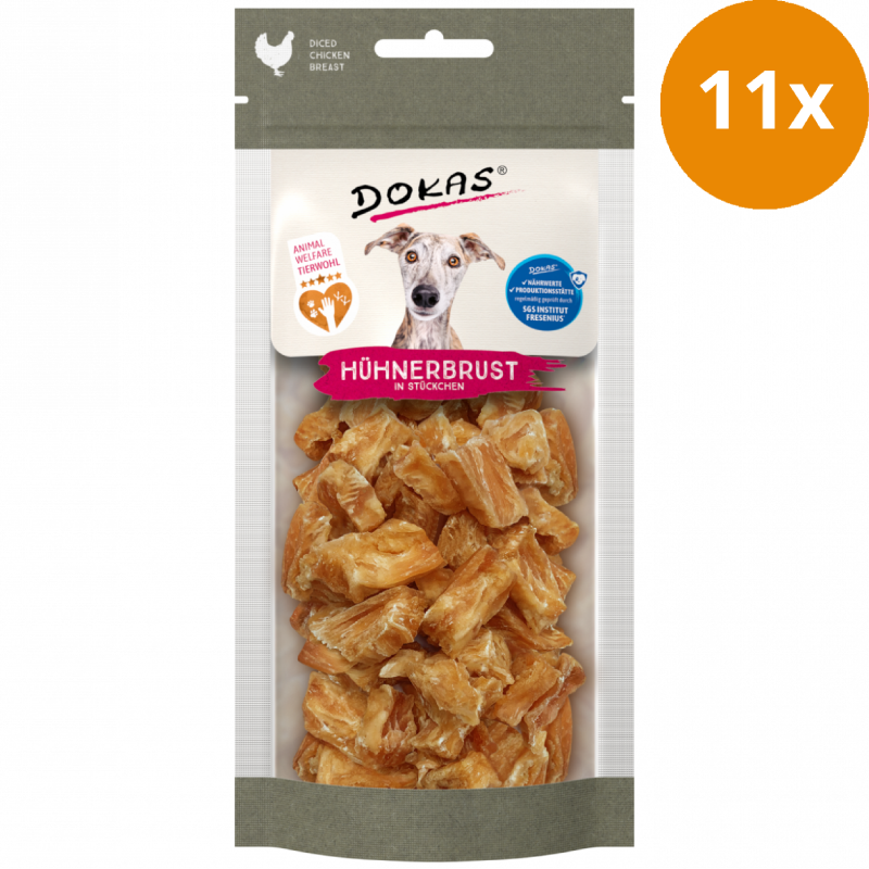 DOKAS Hühnerbrust in Stücken 50 g | Hundesnack