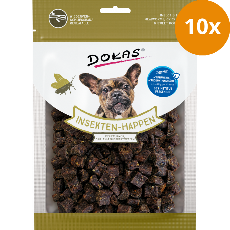 DOKAS Insekten-Happen Mehlwürmer, Grillen, Süßkartoffel 100 g | Hundesnack