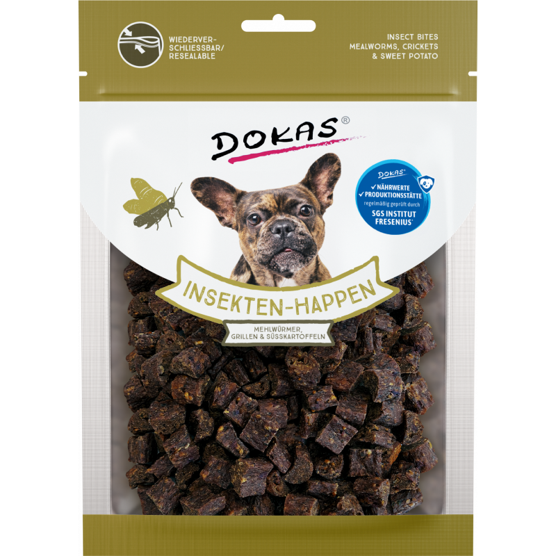 DOKAS Insekten-Happen Mehlwürmer, Grillen, Süßkartoffel 100 g | Hundesnack