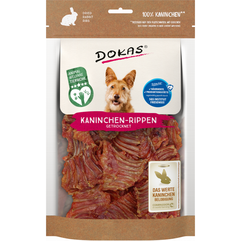 DOKAS Kaninchen Rippen getrocknet 100 g | Hundesnack