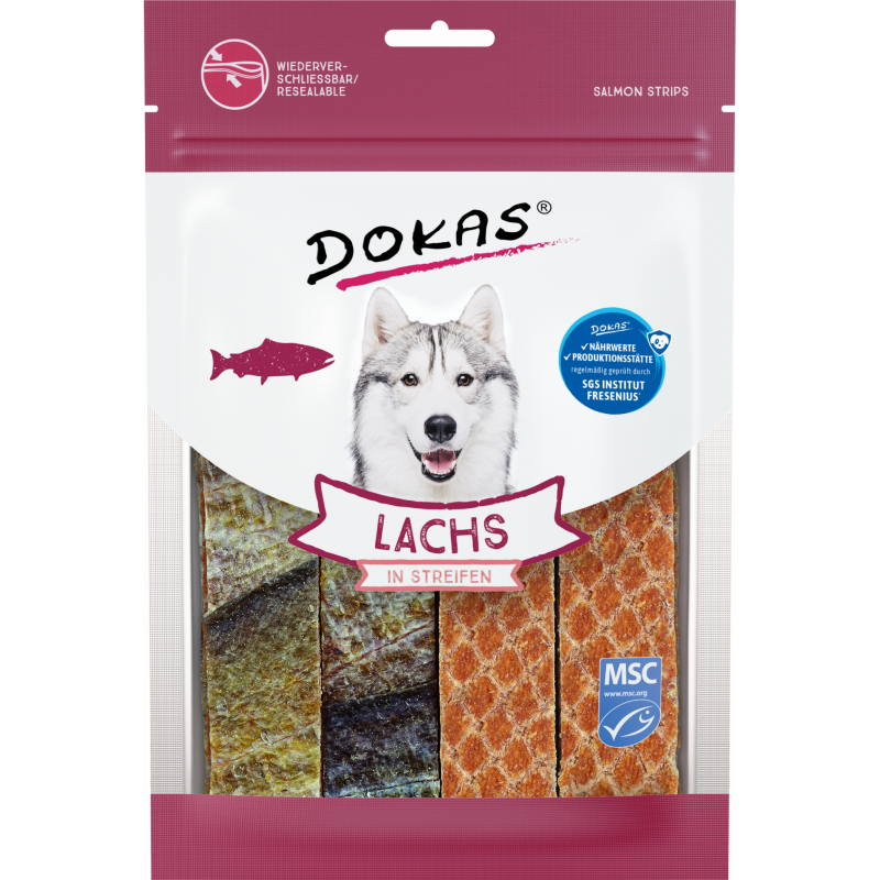 DOKAS Lachs in Streifen 100 g | Hundesnack