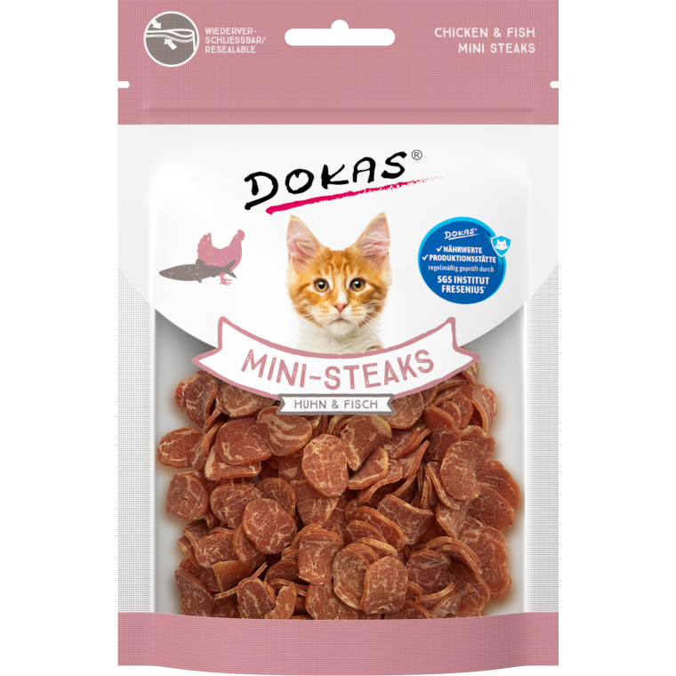 DOKAS Mini-Steaks Huhn & Fisch 25 g | Katzensnack