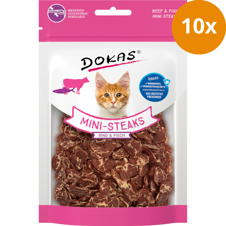 DOKAS Mini-Steaks Rind & Fisch 25 g | Katzensnack