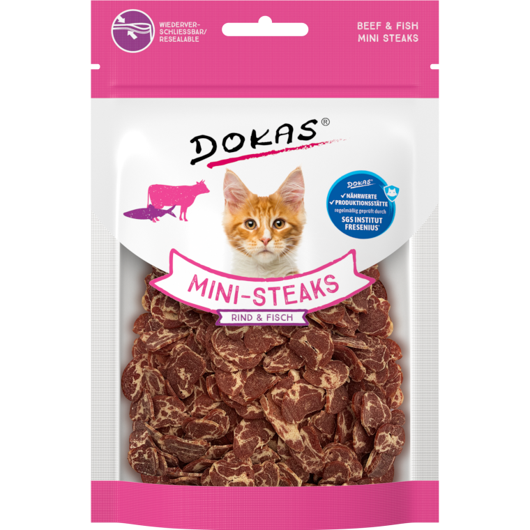 DOKAS Mini-Steaks Rind & Fisch 25 g | Katzensnack