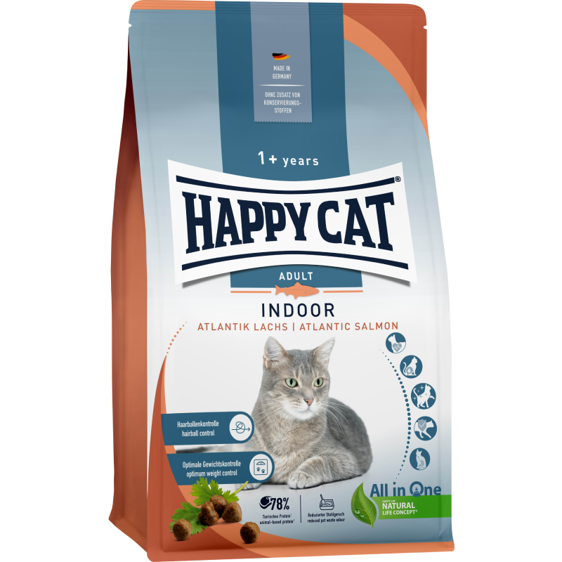 Sparpaket Happy Cat Indoor Atlantik Lachs 2 x 4 kg